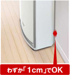 壁から約1cmの距離にすっきり設置できる