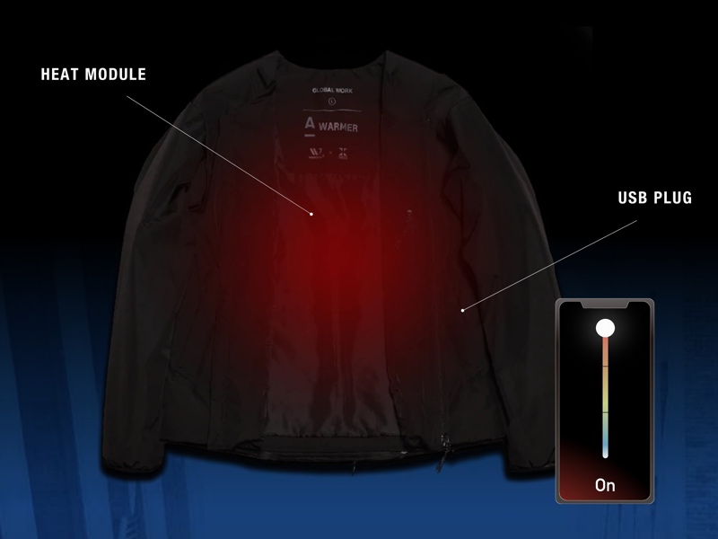 USB電源で暖かいジャケット「A WARMER」。スマホで温度調整、デュポン 