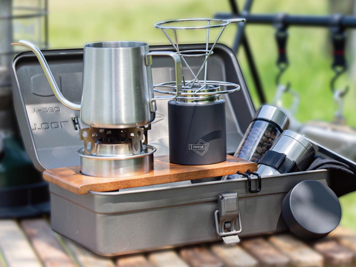 工具箱一つでコーヒーの湯沸かしと抽出ができるセット、POKETLE - 家電